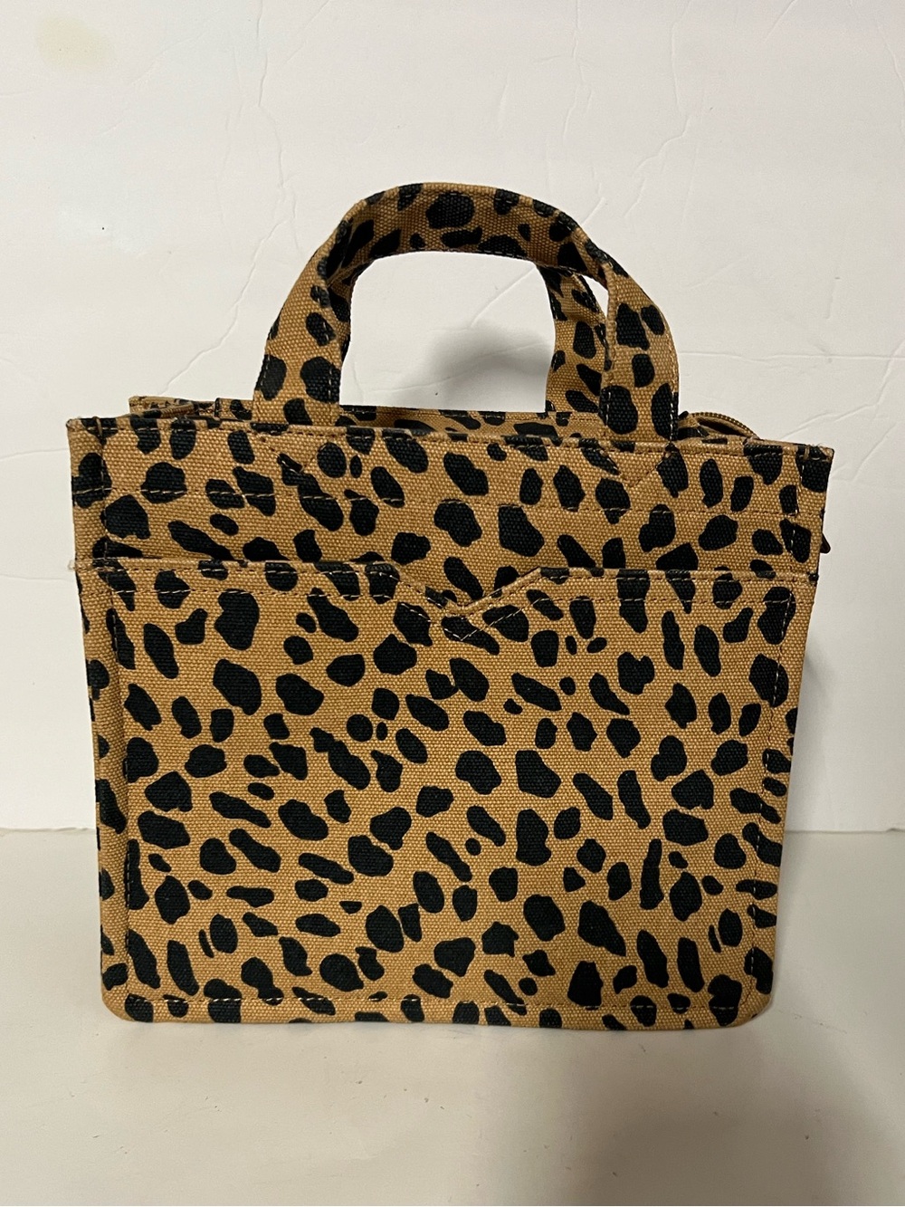 Leopard Print Canvas Tote Bag - Tan and Black